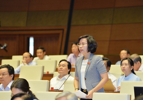 Đại biểu Bùi Huyền Mai và Nguyễn Hữu Chính phát biểu thảo luận về dự án Luật Tố cáo (sửa đổi)